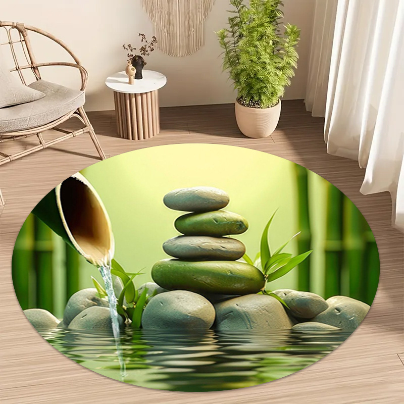 Spa Wellness Hotel - 禅竹石水流ラウンドラグ瞑想ヨガスパフランネルカーミングフロアマットバスルーム寝室リラクゼーションウェルネスデコレーション