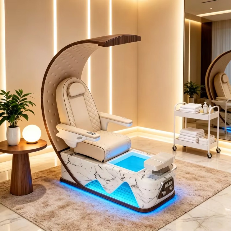 Spa Wellness Hotel - 高級電動ペディキュアマッサージチェア、モダンレザー製スパフットケアチェア（LEDライト付き）、ホテルのバスルーム＆ウェルネススパ用